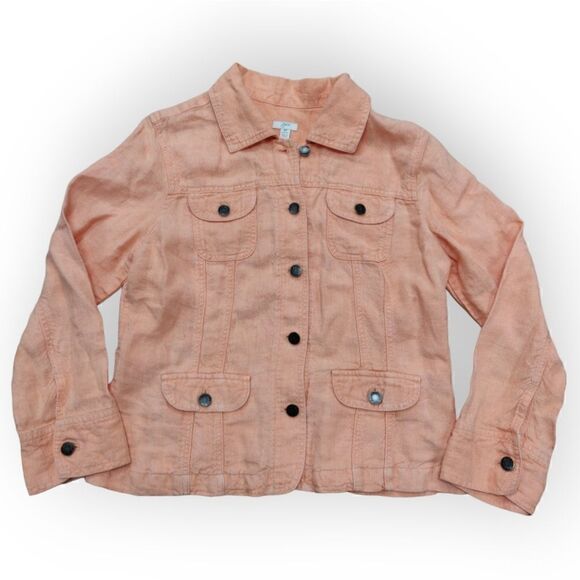 NWOT J.Jill 100% Linen peach salmon pink jacket size MP - Picture 3 of 7